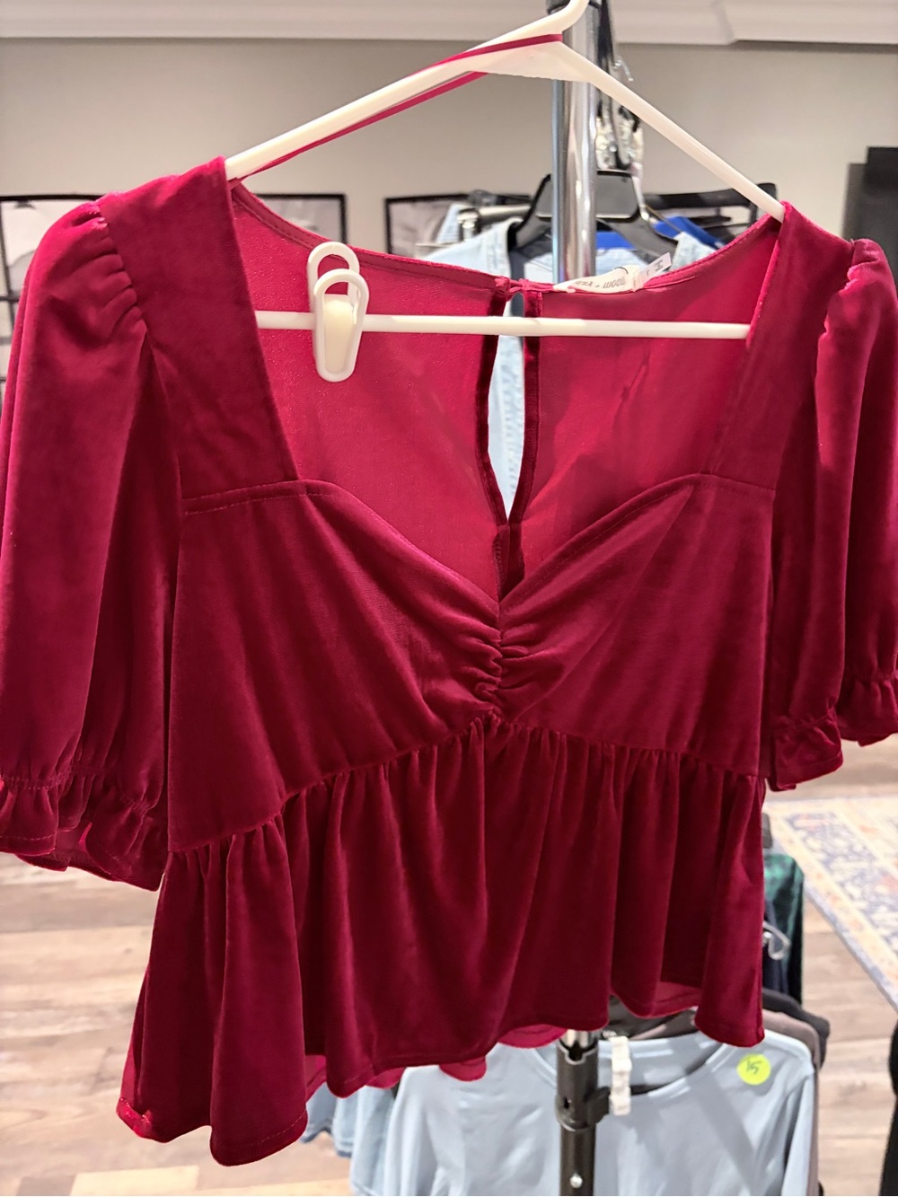 Ruched Velvet Burgundy Peplum Crop Top